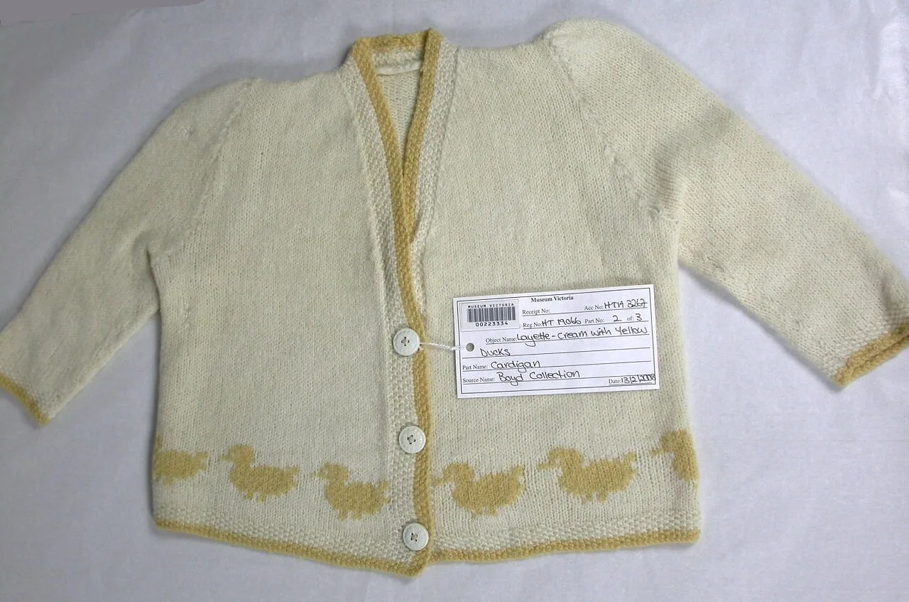 Photo: Cardigan - Layette, Cream with Yellow Ducks, circa 1947-1949